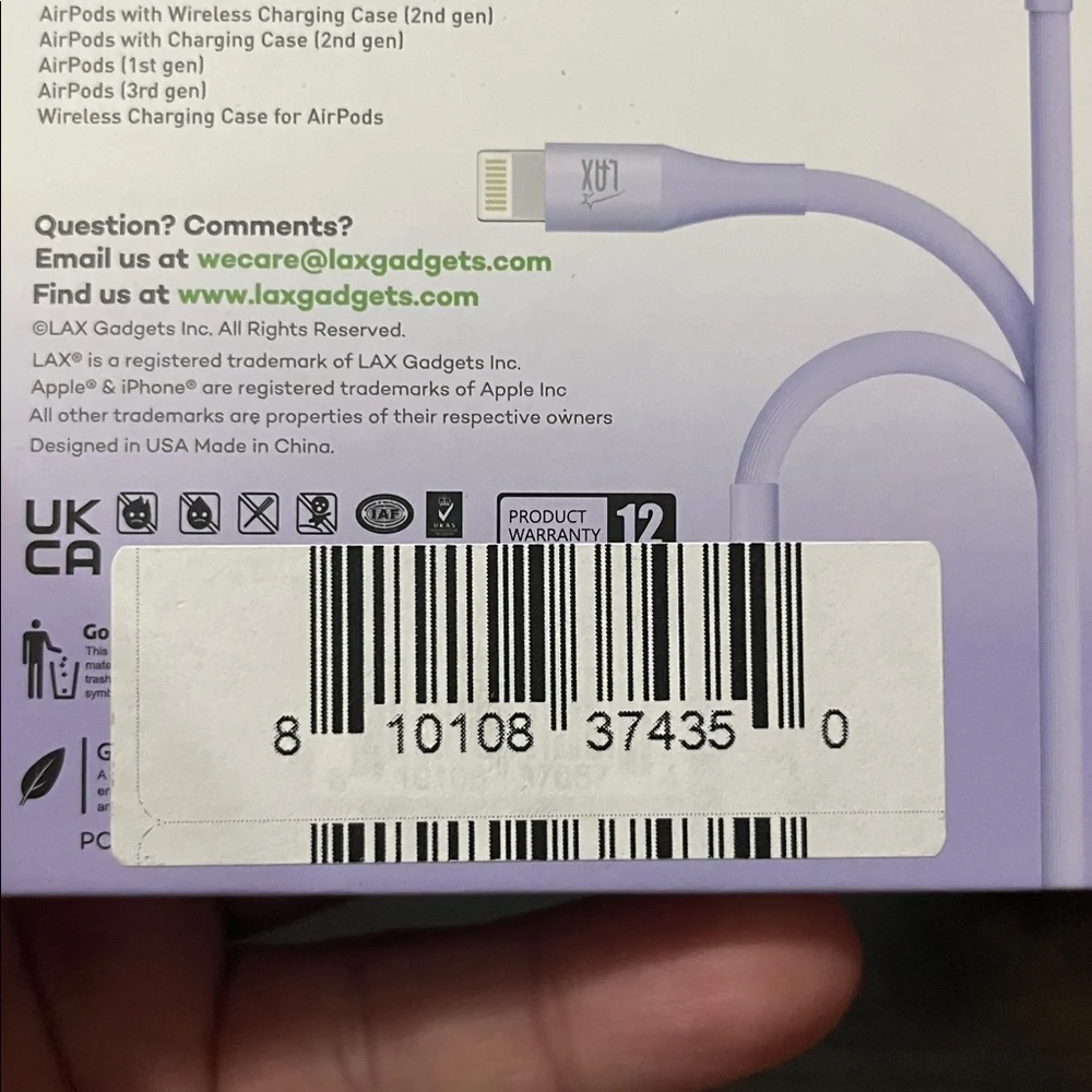 Apple Certified Lightning Cable.. NWT!! never opened Light purple color